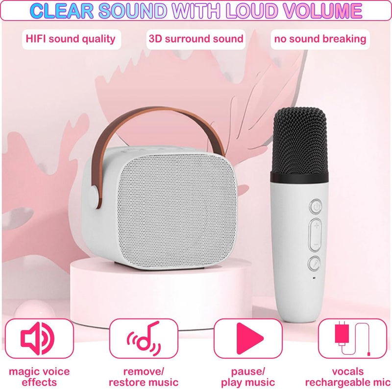 Darkant Mini Karaoke Machine for Kids & Adults, Kids Toys for Girls & Boys Gifts, Bluetooth Speaker with 2 Wireless Microphone for Kids Adults Toddler Girls Home Party Birthday Gifts White - Image 5